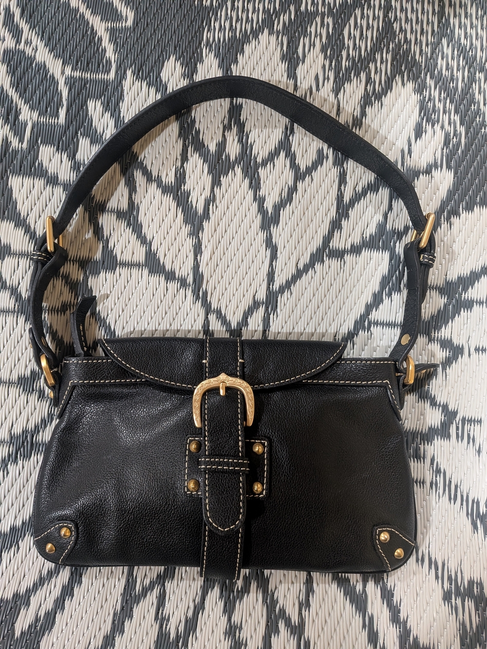 Vintage Dooney & Bourke Marchesa Black Pebbled Leather Slim Flap Shoulder Bag Y2